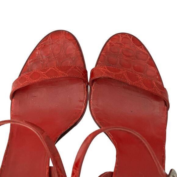 Prada Strappy Croc-Embossed Leather Sandals Red Size 39 - Picture 3 of 8